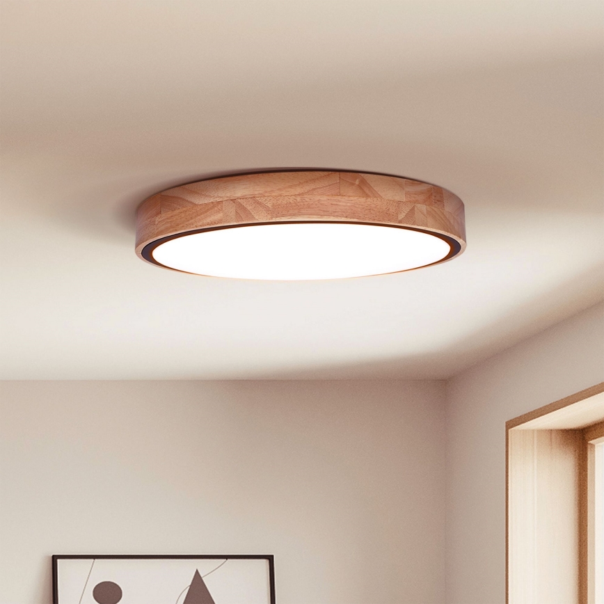 Brilagi - GLORIA LED Dimmable Ceiling Light 48W, 230V, 3000–6500K, Oak, Ø 40 cm + Remote Control
