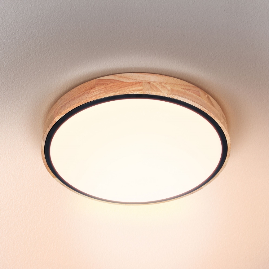 Brilagi - GLORIA LED Dimmable Ceiling Light 48W, 230V, 3000–6500K, Oak, Ø 40 cm + Remote Control