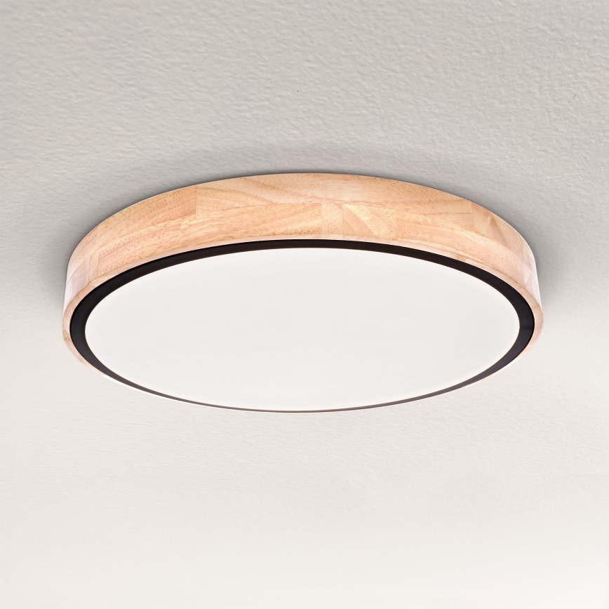 Brilagi - GLORIA LED Dimmable Ceiling Light 48W, 230V, 3000–6500K, Oak, Ø 40 cm + Remote Control