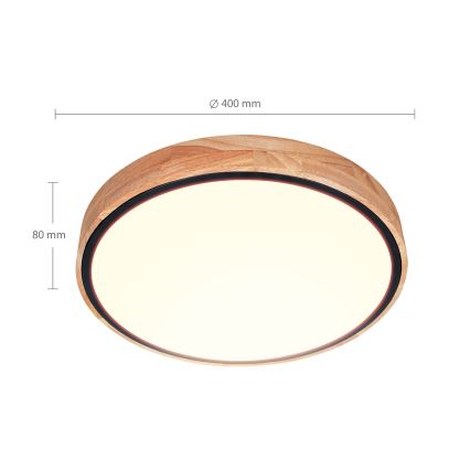 Brilagi - GLORIA LED Dimmable Ceiling Light 48W, 230V, 3000–6500K, Oak, Ø 40 cm + Remote Control