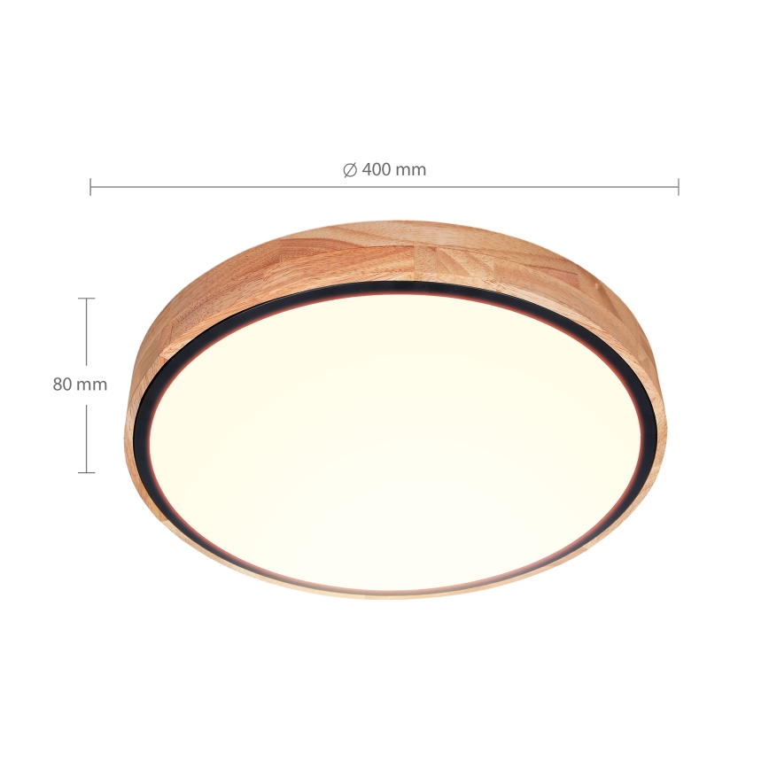 Brilagi - GLORIA LED Dimmable Ceiling Light 48W, 230V, 3000–6500K, Oak, Ø 40 cm + Remote Control