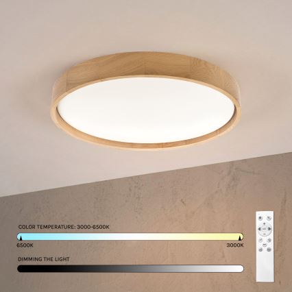 Brilagi - LED Dimmable Ceiling Light MANAROLA REMOTE LED/36W/230V 3000-6500K Ø 51 cm Oak + remote control