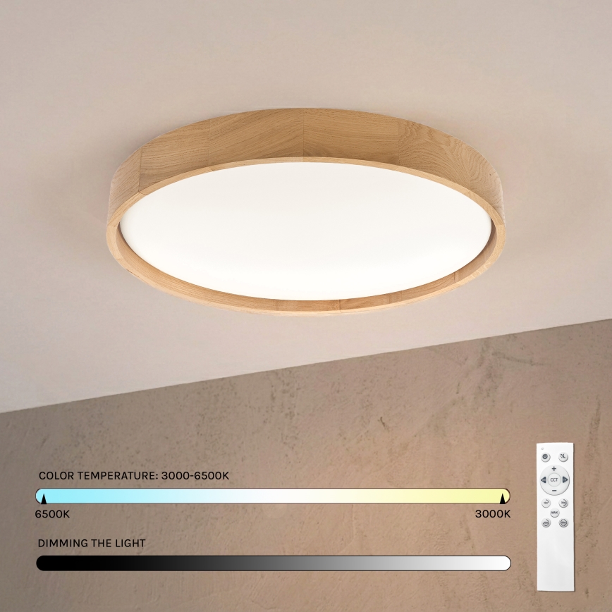 Brilagi - LED Dimmable Ceiling Light MANAROLA REMOTE LED/36W/230V 3000-6500K Ø 51 cm Oak + remote control