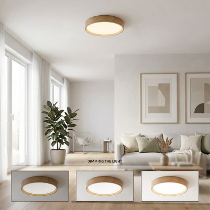 Brilagi - Dimmable LED Ceiling Light MANAROLA SMART 24W/230V 3000-6000K Wi-Fi Tuya Beacon Ø 41 cm Oak + Remote Control