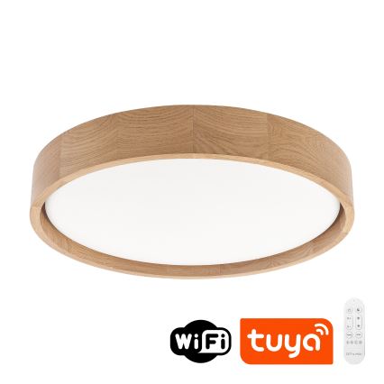 Brilagi - Dimmable LED Ceiling Light MANAROLA SMART 24W/230V 3000-6000K Wi-Fi Tuya Beacon Ø 41 cm Oak + Remote Control