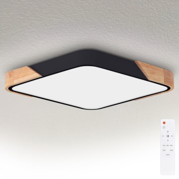 Brilagi - LED Dimmable Ceiling Light PILANA LED/60W/230V 3000-6500K Oak/Black 56x56 cm + Remote Control