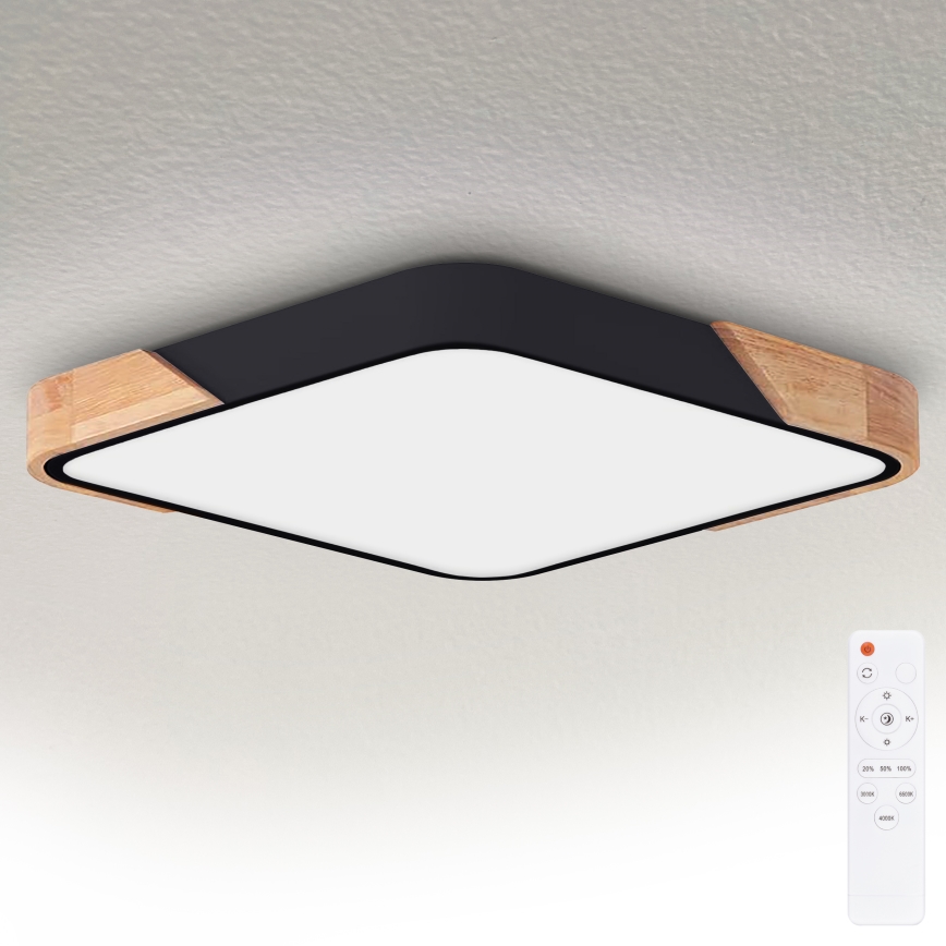 Brilagi - LED Dimmable Ceiling Light PILANA LED/60W/230V 3000-6500K Oak/Black 56x56 cm + Remote Control