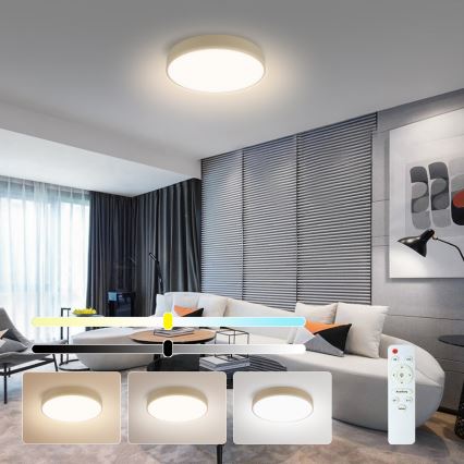 Brilagi - Dimmable LED Ceiling Light POOL LED/36W/230V 3000-6000K 30 cm Beige + Remote Control