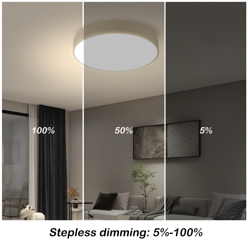 Brilagi - Dimmable LED Ceiling Light POOL LED/36W/230V 3000-6000K 30 cm Beige + Remote Control
