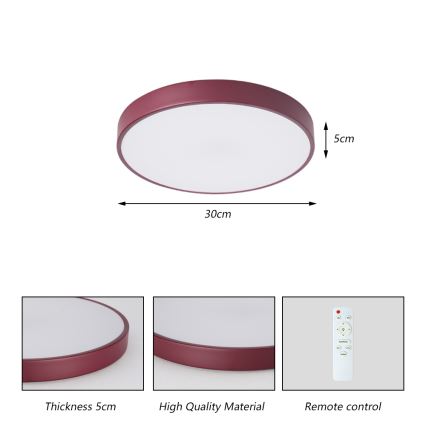 Brilagi - POOL LED Dimmable ceiling light LED/36W/230V 3000-6000K Ø 30 cm burgundy + remote control