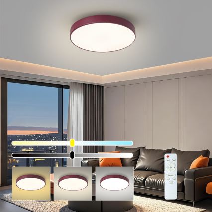 Brilagi - POOL LED Dimmable Ceiling Light LED/48W/230V 3000-6000K Ø 40 cm Burgundy + Remote Control
