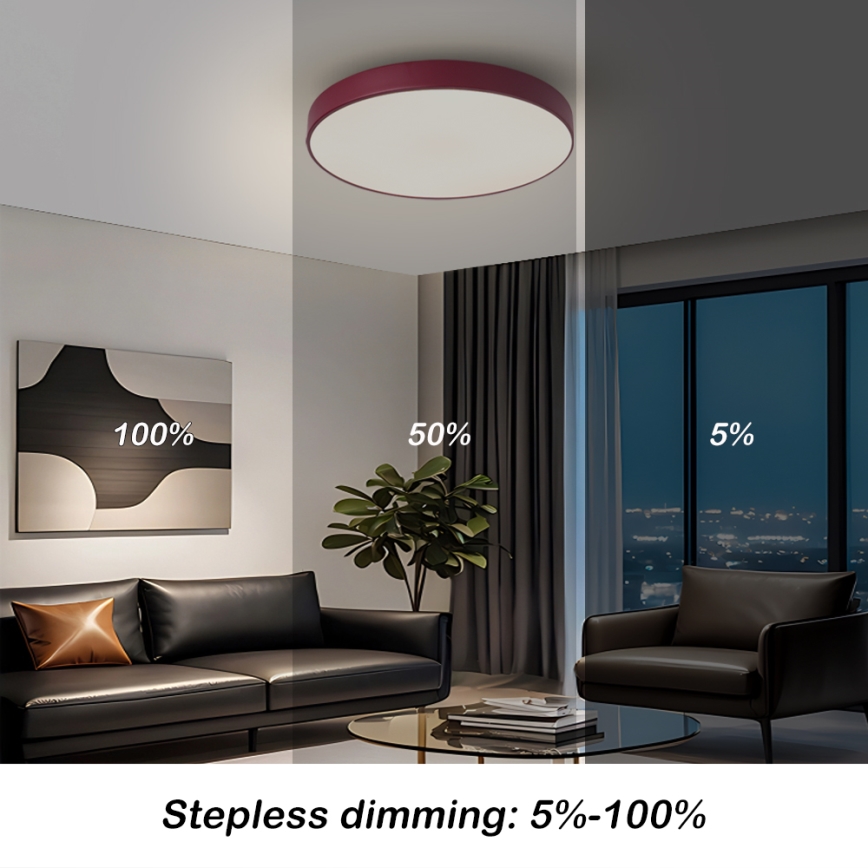 Brilagi - POOL LED Dimmable Ceiling Light LED/48W/230V 3000-6000K Ø 40 cm Burgundy + Remote Control