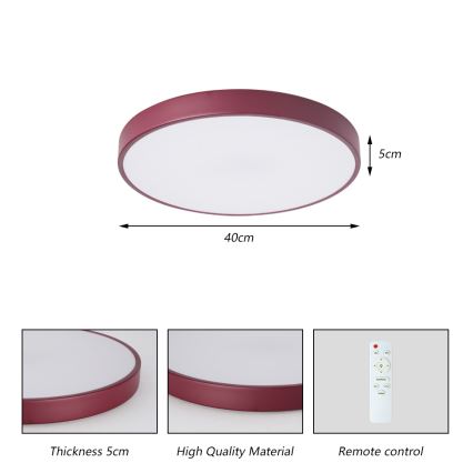 Brilagi - POOL LED Dimmable Ceiling Light LED/48W/230V 3000-6000K Ø 40 cm Burgundy + Remote Control