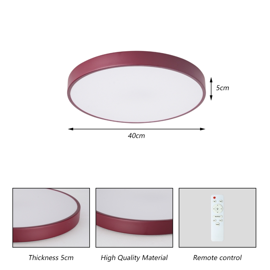 Brilagi - POOL LED Dimmable Ceiling Light LED/48W/230V 3000-6000K Ø 40 cm Burgundy + Remote Control