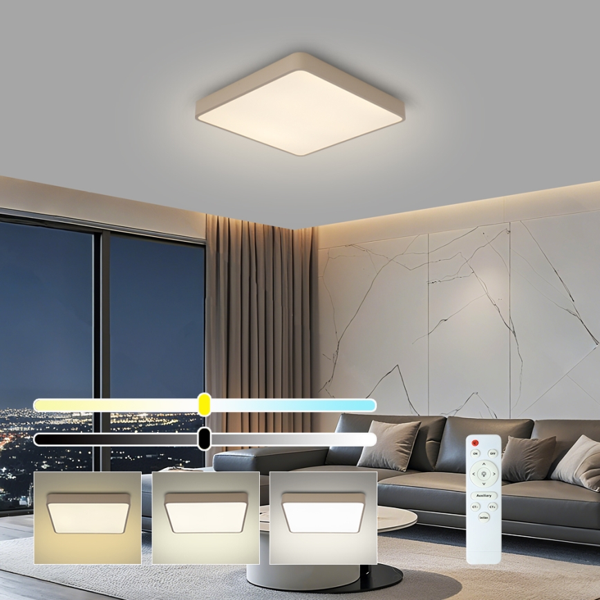 Brilagi - Dimmable LED Ceiling Light POOL LED/48W/230V 3000-6000K 50x50 cm beige + remote control