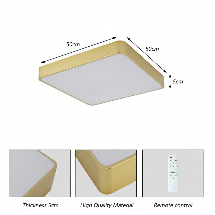 Brilagi - Dimmable POOL LED Ceiling Light LED/48W/230V 3000-6000K 50x50 cm Gold + Remote Control