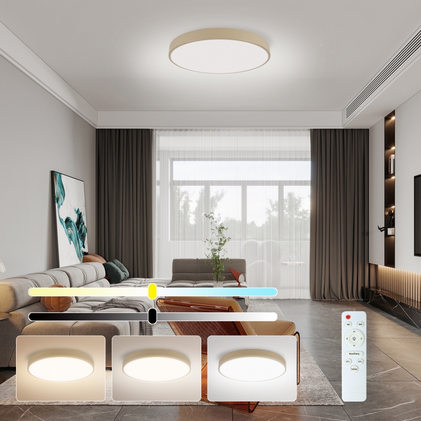 Brilagi - LED Dimmable Ceiling Lamp POOL LED/60W/230V 3000-6000K 50 cm Beige + Remote Control