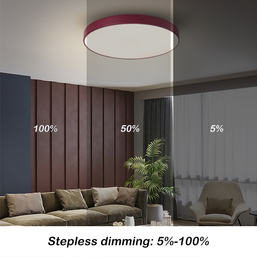 Brilagi - POOL LED Dimmable Ceiling Light LED/60W/230V 3000-6000K Ø 50 cm Burgundy + Remote Control