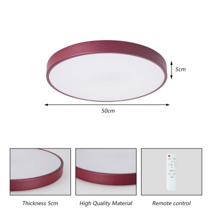 Brilagi - POOL LED Dimmable Ceiling Light LED/60W/230V 3000-6000K Ø 50 cm Burgundy + Remote Control