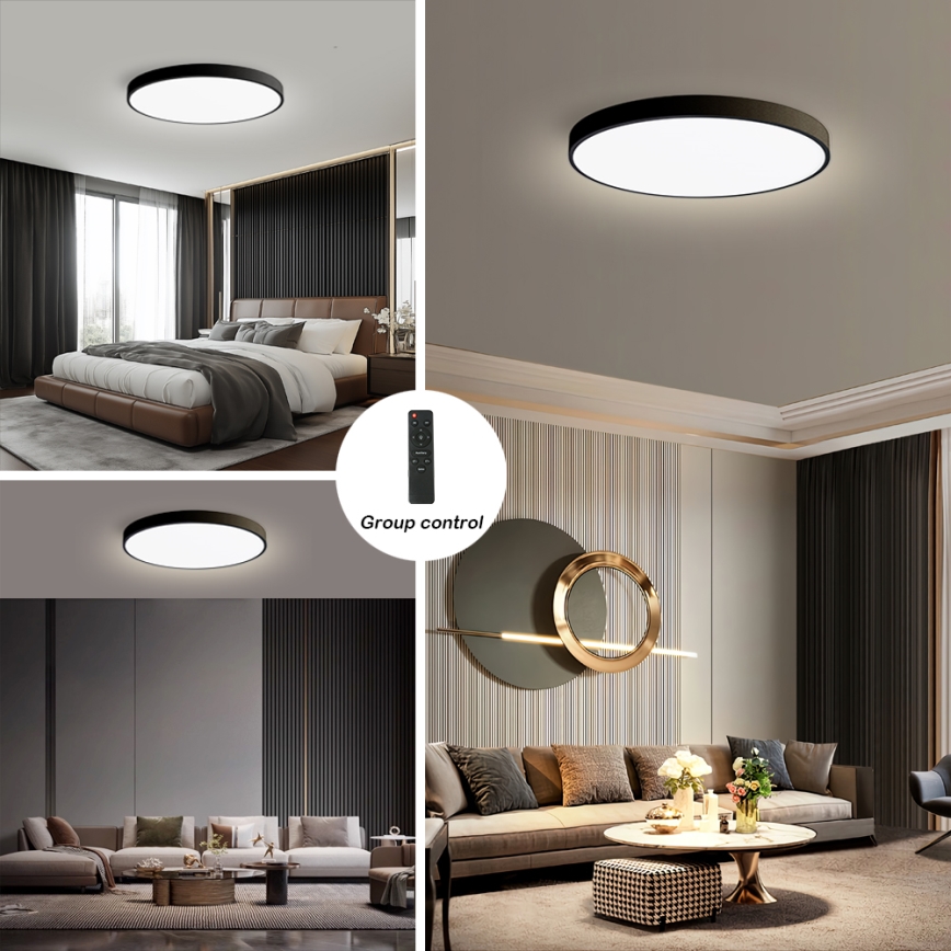 Brilagi - LED Dimmable Ceiling Light POOL SMART LED/128W/230V 3000-6000K 100 cm Wi-Fi Tuya Black + Remote Control
