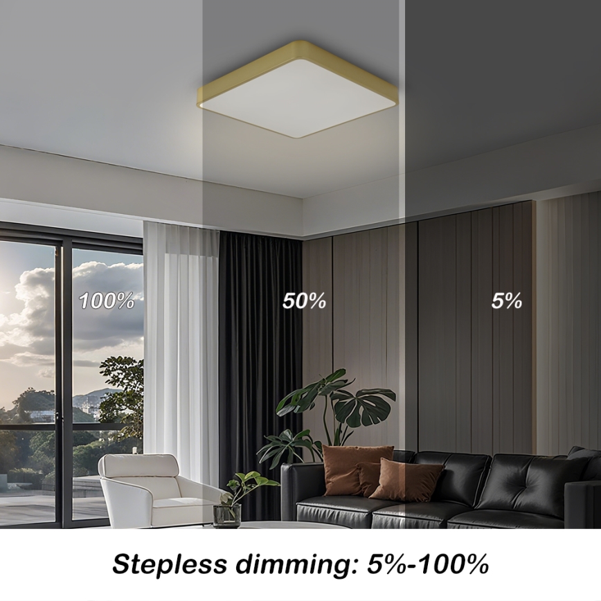 BRILAGI - LED Dimmable Ceiling Light POOL SQUARE LED/36W/230V 3000-6000K 40x40 cm Gold + Remote Control