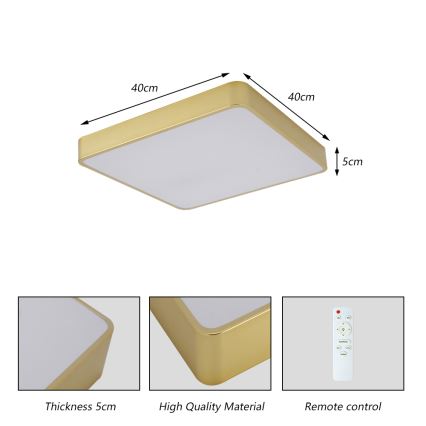 BRILAGI - LED Dimmable Ceiling Light POOL SQUARE LED/36W/230V 3000-6000K 40x40 cm Gold + Remote Control