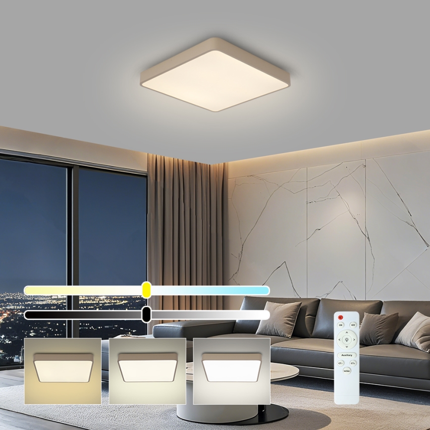 BRILAGI - Dimmable LED Ceiling Light POOL SQUARE LED/48W/230V 3000-6000K 50x50 cm beige + remote control