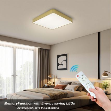 BRILAGI - Dimmable POOL SQUARE LED Ceiling Light LED/48W/230V 3000-6000K 50x50 cm Gold + Remote Control