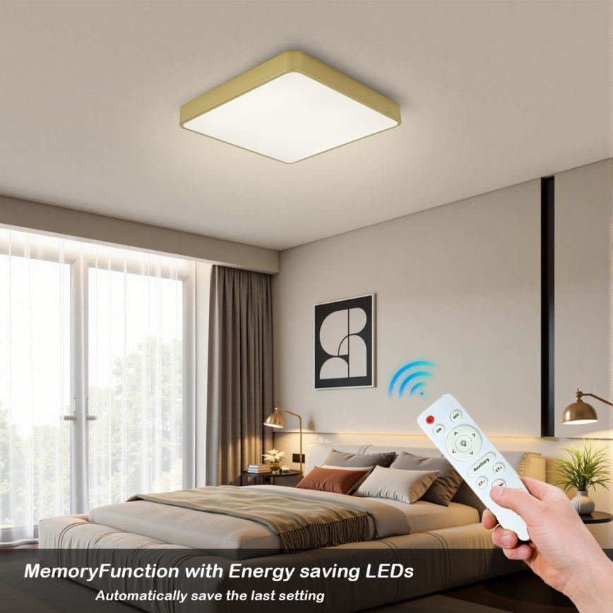 BRILAGI - Dimmable POOL SQUARE LED Ceiling Light LED/48W/230V 3000-6000K 50x50 cm Gold + Remote Control