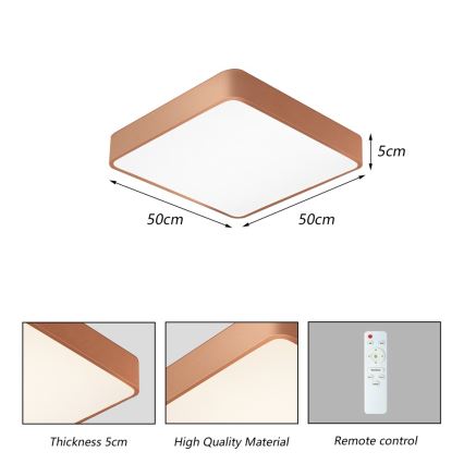 BRILAGI - LED dimmable ceiling light POOL SQUARE LED/48W/230V 3000-6000K 50x50 cm copper + remote control