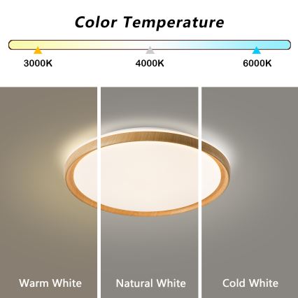 Brilagi - Dimmable LED Ceiling Light RIVO LED/72W/230V 3000-6000K wood finish Ø 50 cm + remote control