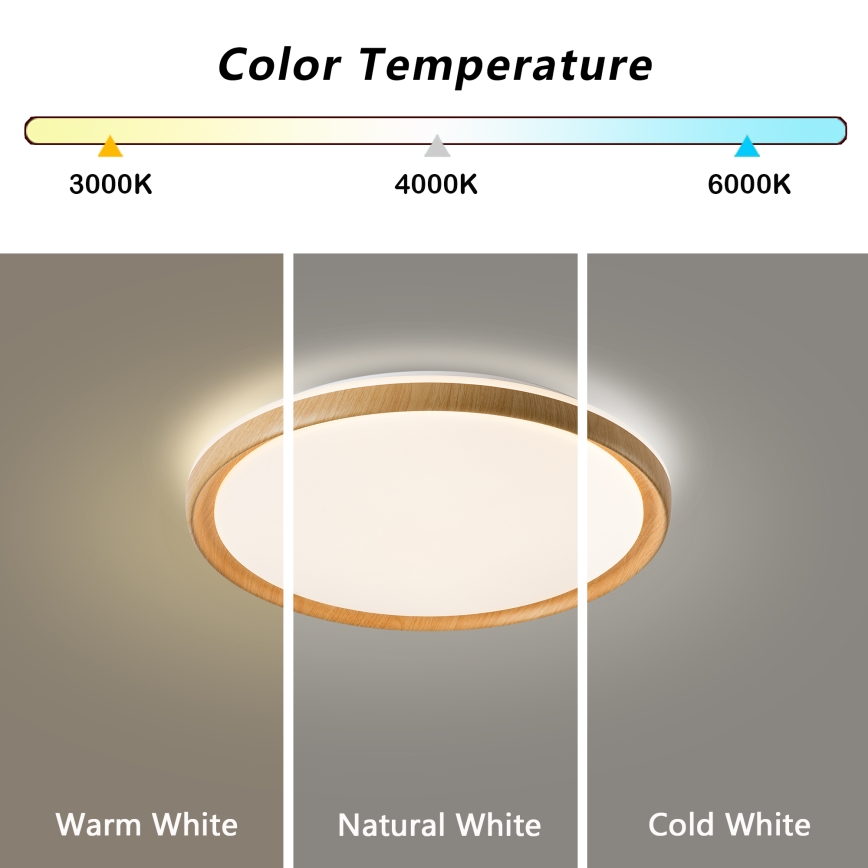 Brilagi - Dimmable LED Ceiling Light RIVO LED/72W/230V 3000-6000K wood finish Ø 50 cm + remote control