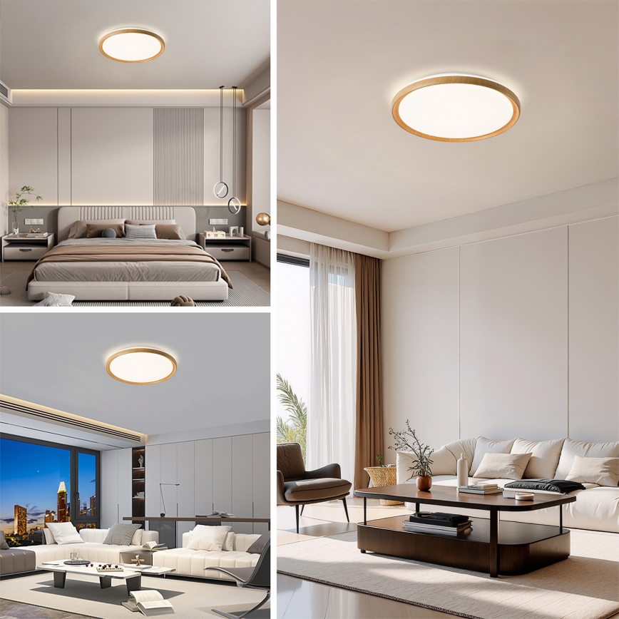 Brilagi - Dimmable LED Ceiling Light RIVO LED/72W/230V 3000-6000K wood finish Ø 50 cm + remote control