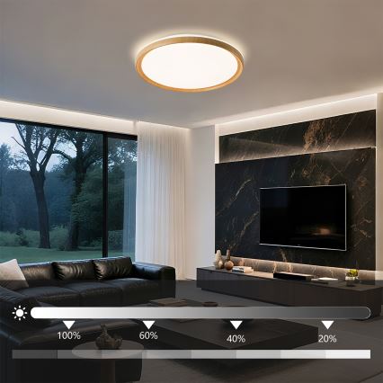 Brilagi - Dimmable LED Ceiling Light RIVO LED/72W/230V 3000-6000K wood finish Ø 50 cm + remote control