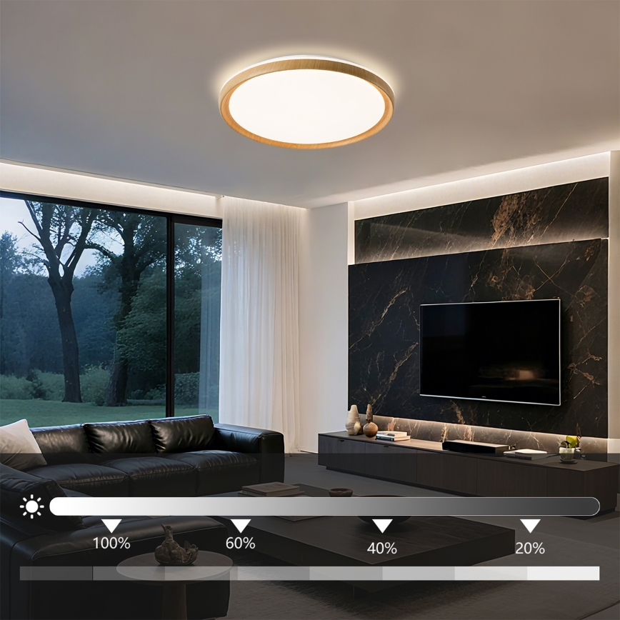 Brilagi - Dimmable LED Ceiling Light RIVO LED/72W/230V 3000-6000K wood finish Ø 50 cm + remote control