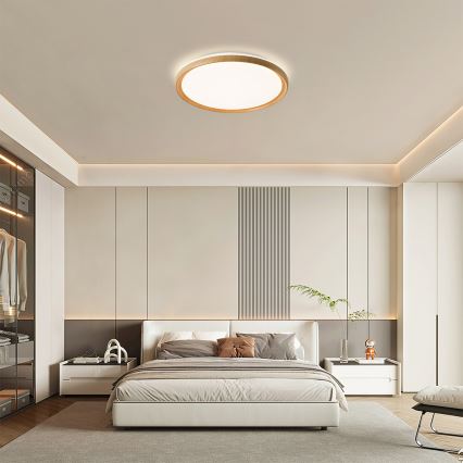 Brilagi - Dimmable LED Ceiling Light RIVO LED/72W/230V 3000-6000K wood finish Ø 50 cm + remote control