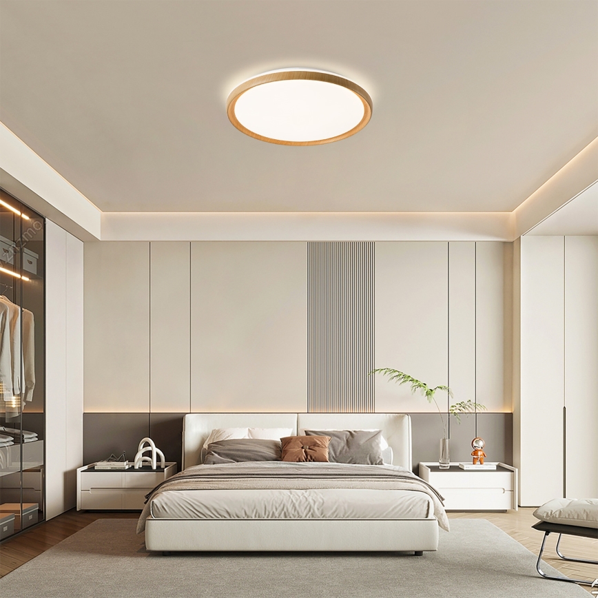 Brilagi - Dimmable LED Ceiling Light RIVO LED/72W/230V 3000-6000K wood finish Ø 50 cm + remote control