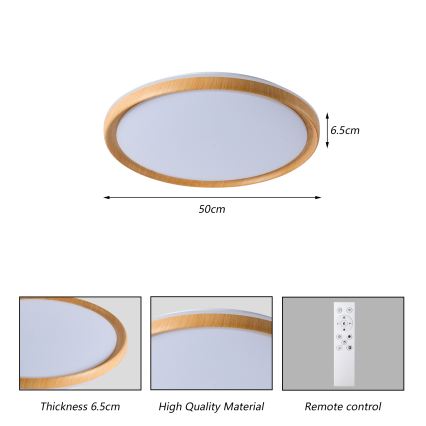 Brilagi - Dimmable LED Ceiling Light RIVO LED/72W/230V 3000-6000K wood finish Ø 50 cm + remote control