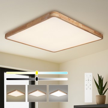 BRILAGI - LED Dimmable Ceiling Light WOODLINE SQUARE LED/180W/230V 3000-6000K Oak 100x100 cm + Remote Control