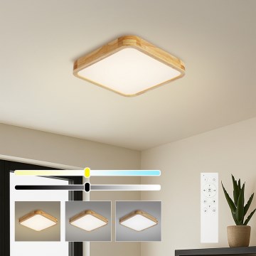 BRILAGI - LED Dimmable ceiling light WOODLINE SQUARE LED/48W/230V 3000-6000K oak 40x40 cm + remote control