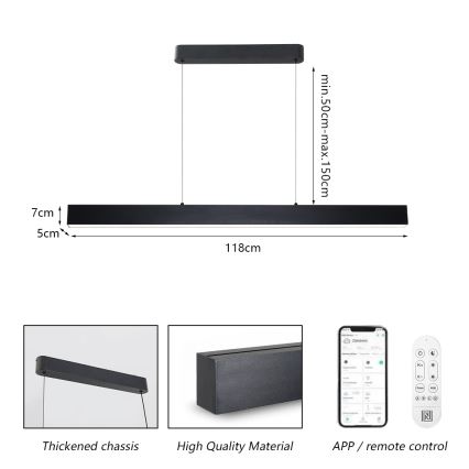 Brilagi - LED Dimmable chandelier on a string SLEEKLINE SMART LED/40W/230V 3000-6000K Wi-Fi Tuya black + remote control