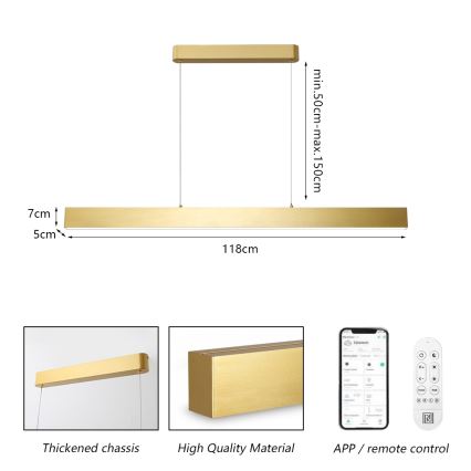 Brilagi - LED Dimmable chandelier on a string SLEEKLINE SMART LED/40W/230V 3000-6000K Wi-Fi Tuya gold + remote control