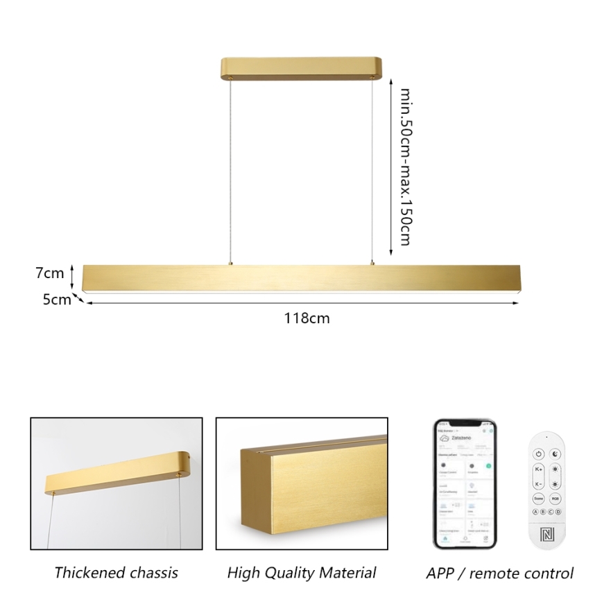 Brilagi - LED Dimmable chandelier on a string SLEEKLINE SMART LED/40W/230V 3000-6000K Wi-Fi Tuya gold + remote control