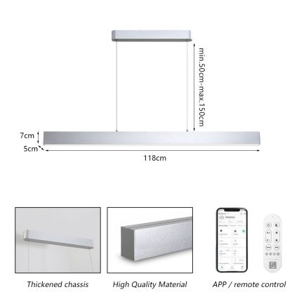 Brilagi - LED Dimmable chandelier on a string SLEEKLINE SMART LED/40W/230V 3000-6000K Wi-Fi Tuya silver + remote control
