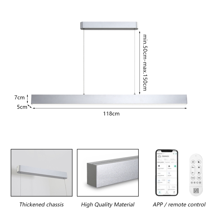 Brilagi - LED Dimmable chandelier on a string SLEEKLINE SMART LED/40W/230V 3000-6000K Wi-Fi Tuya silver + remote control