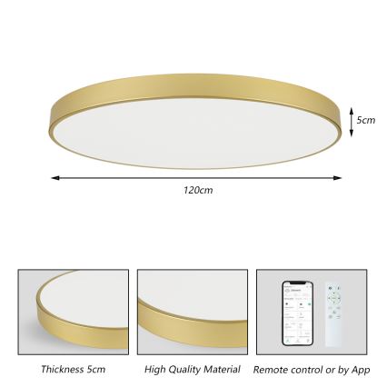 Brilagi - POOL SMART Dimmable LED Ceiling Light, 180W, 230V, 3000-6000K, 120 cm, Gold, Tuya Wi-Fi + Remote Control