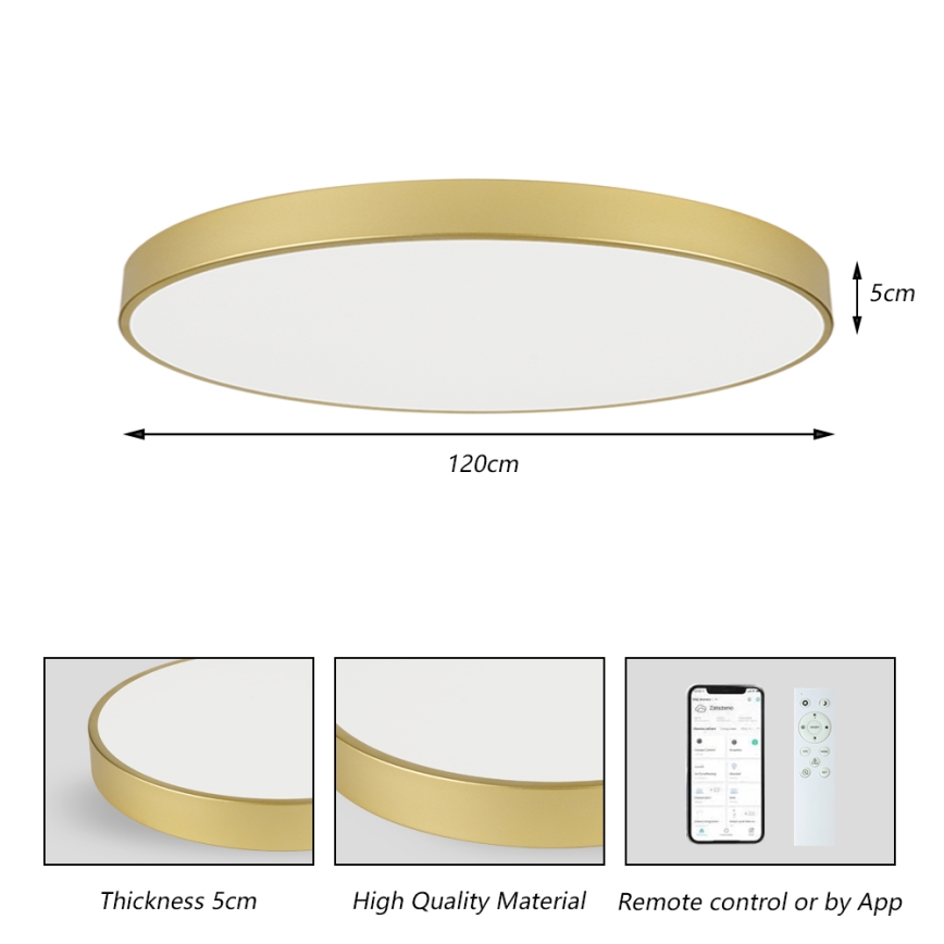 Brilagi - POOL SMART Dimmable LED Ceiling Light, 180W, 230V, 3000-6000K, 120 cm, Gold, Tuya Wi-Fi + Remote Control