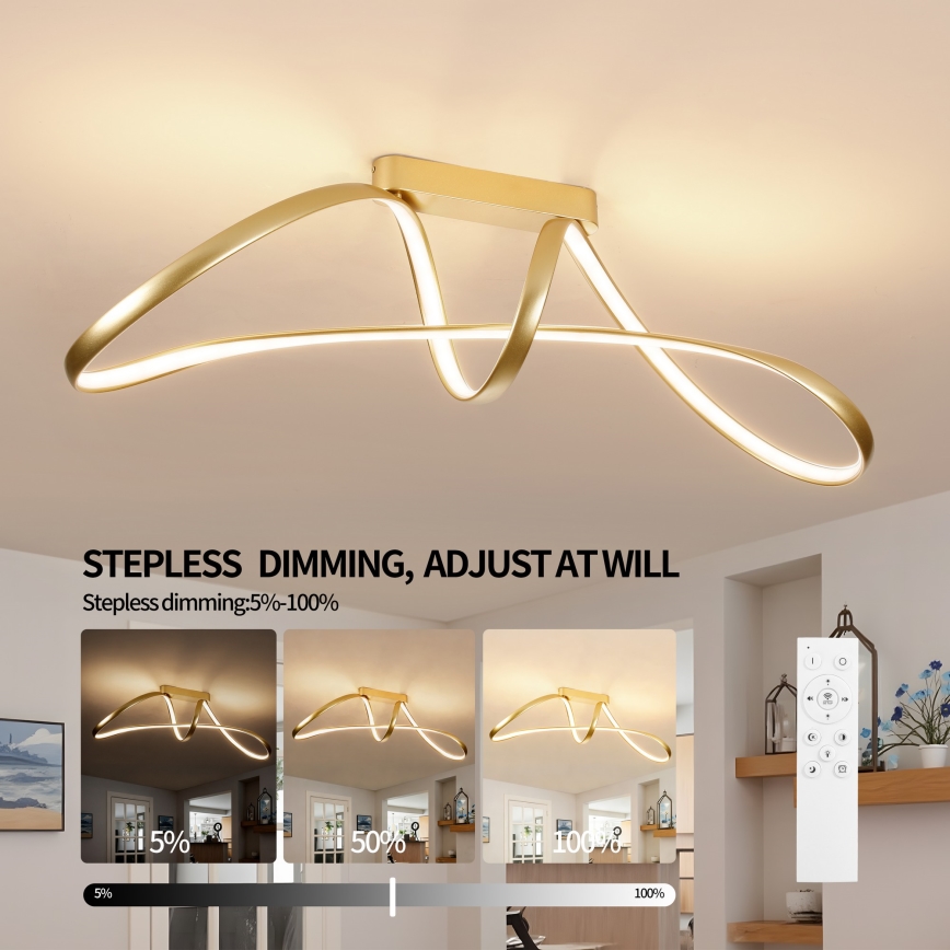 Brilagi - LED Dimmable Flush-Mount Chandelier TWISTER LED/60W/230V 3000-6000K gold + remote control