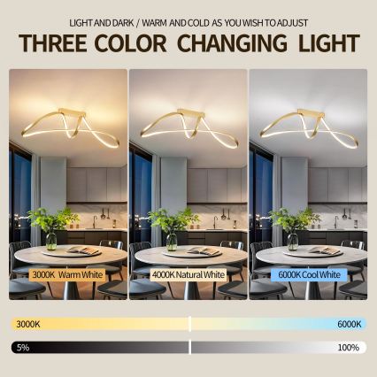 Brilagi - LED Dimmable Flush-Mount Chandelier TWISTER LED/60W/230V 3000-6000K gold + remote control