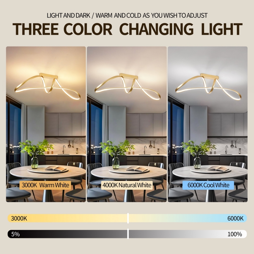 Brilagi - LED Dimmable Flush-Mount Chandelier TWISTER LED/60W/230V 3000-6000K gold + remote control